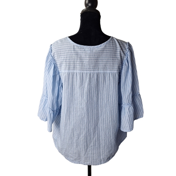 Westport Blue White Pullover Striped Short Ruffle‎ Sleeve Cotton Top Size 1X - Picture 3 of 12